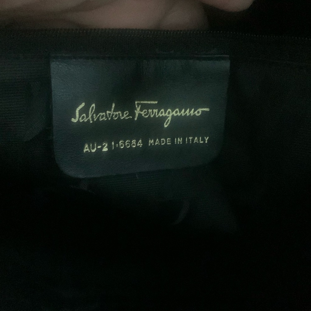 Vintage SALVATORE FERRAGAMO brown Grosgrain Tiered Chain Link leather trim tote - Picture 4 of 16
